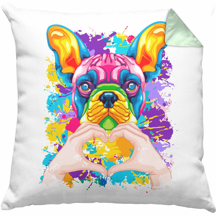 Französische Bulldogge Besitzer Farbe Love Kissen mit Füllung 40x40 Geschenk Lustiger Spruch Geschenkidee Französische Bulldogge Besitzerin (Grau) Grün Trendation