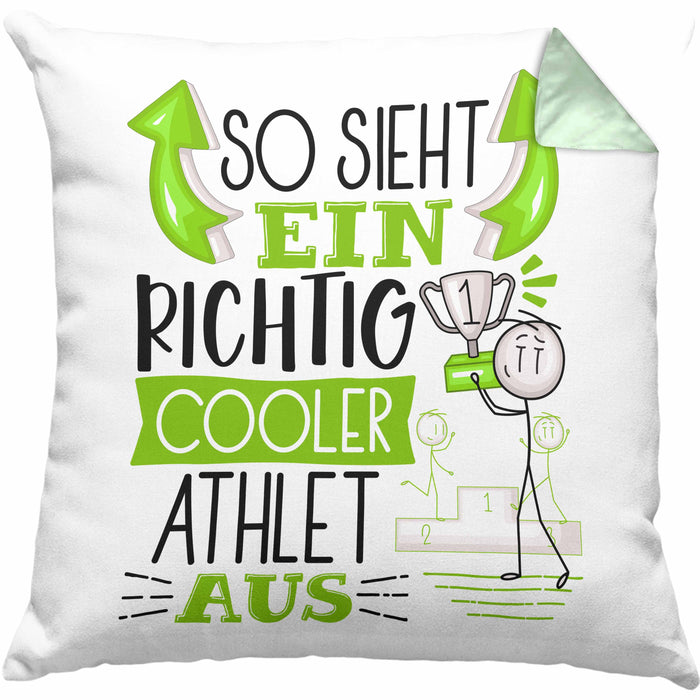 Athlet Kissen mit Füllung 40x40 Geschenk So Sieht Ein RIchtig Cooler Athlet Aus Geschenkidee Lustiger Spruch Geburtstag (Grau) Grün Trendation