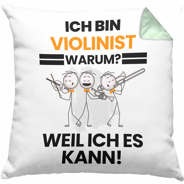 Violinist Geschenk Kissen mit Füllung 40x40 Lustiger Spruch Ich Bin Violinist Warum Weil Ich Es Kann Geschenkidee Bester Violinist Geburtstag (Grau) Grün Trendation