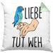 Lustige Wellensittich-Kissen mit Füllung 40x40 Geschenk für Wellensittich-Besitzer Liebe Tut Weh (Grau) Grün Trendation