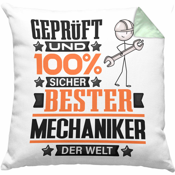 Mechaniker Geschenk Lustiger Spruch für Mechaniker Geschenkidee Bester Mechaniker Der WeltKissen mit Füllung 40x40 (Grau) Grün Trendation