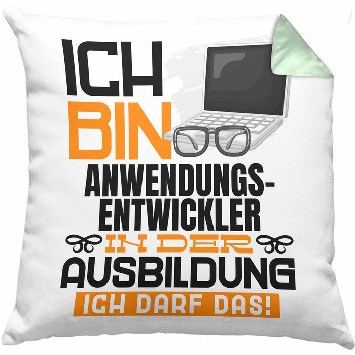 Anwendungsentwickler Ausbildung Kissen mit Füllung 40x40 Geschenk Ich Bin Anwendungsentwickler In Der Ausbildung Ich Darf Das Geschenkidee Spruch (Grau) Grün Trendation