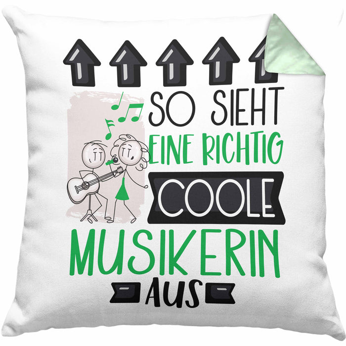 Musikerin Geschenk Kissen mit Füllung 40x40 Lustig Geschenkidee für Musikerin Geburtstag So Sieht Eine Richtig Coole Musikerin Aus Frauen Spruch (Grau) Grün Trendation