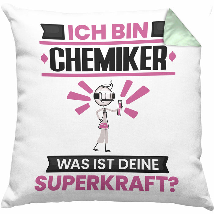 Chemiker Kissen mit Füllung 40x40 Geschenk für Chemiker Geburtstag Lustiger Spruch Was Ist Deine Superkraft (Grau) Grün Trendation