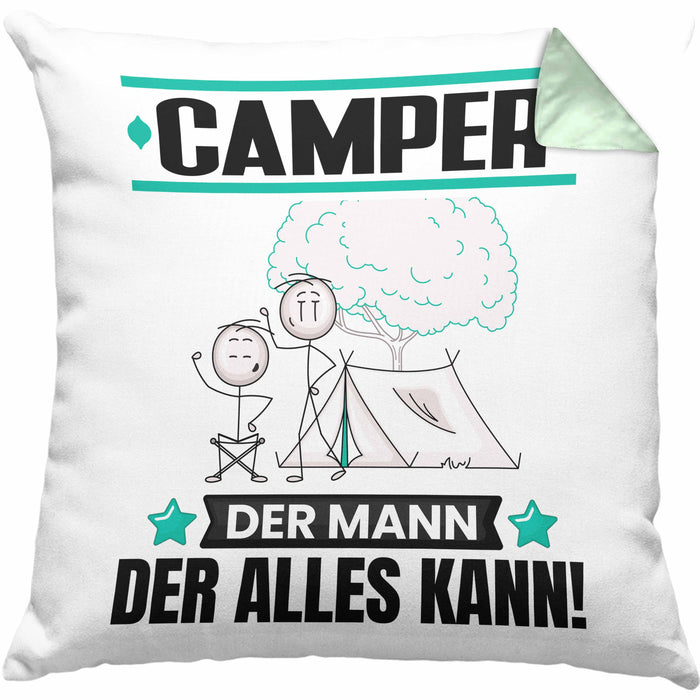 Camper Kissen mit Füllung 40x40 Geschenk für Camper Der Mann Der Alles Kann Geschenkidee zum Geburtstag (Grau) Grün Trendation