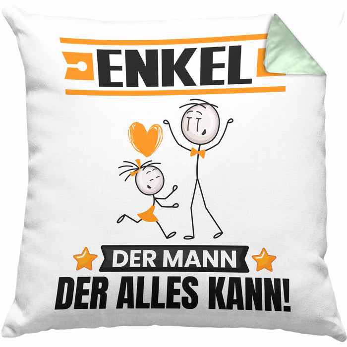 Enkel Kissen mit Füllung 40x40 Geschenk für Enkel Der Mann Der Alles Kann Geschenkidee zum Geburtstag (Grau) Grün Trendation