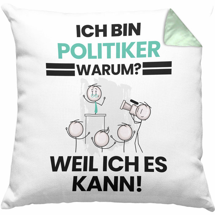 Politiker Geschenk Kissen mit Füllung 40x40 Lustiger Spruch Ich Bin Politiker Warum Weil Ich Es Kann Geschenkidee Bester Politiker Geburtstag (Grau) Grün Trendation