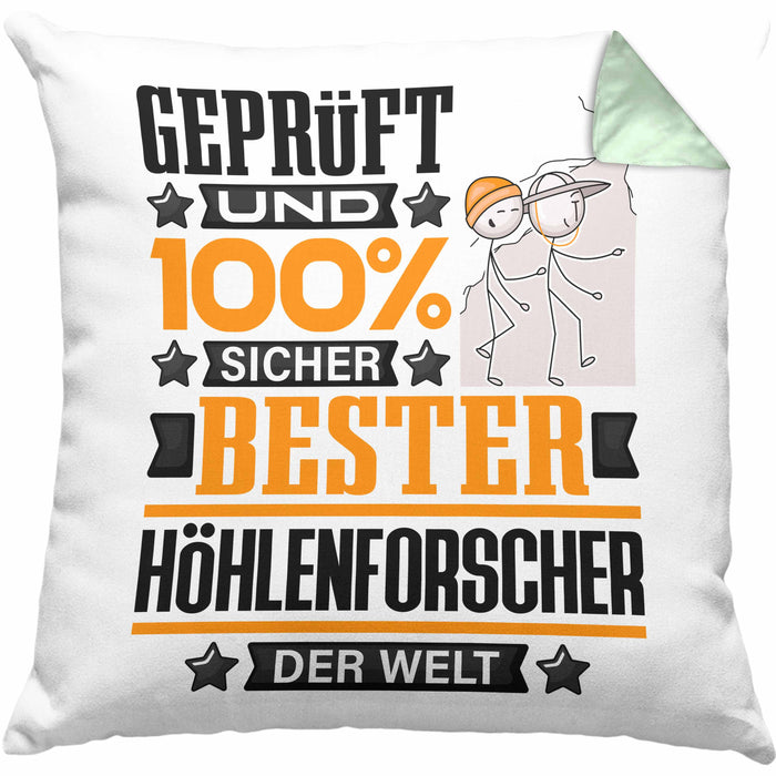 Höhlenforscher Geschenk Lustiger Spruch für Höhlenforscher Geschenkidee Bester Höhlenforscher Der WeltKissen mit Füllung 40x40 (Grau) Grün Trendation