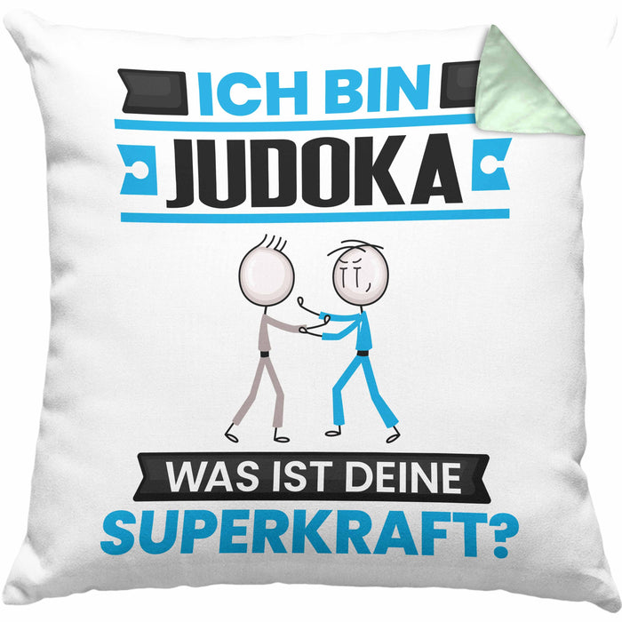 Judoka Kissen mit Füllung 40x40 Geschenk für Judoka Geburtstag Lustiger Spruch Was Ist Deine Superkraft (Grau) Grün Trendation