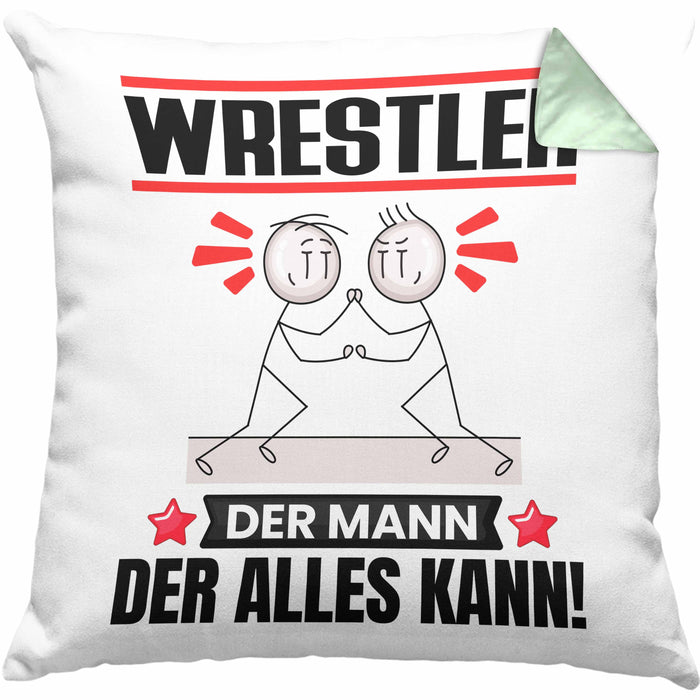 Wrestler Kissen mit Füllung 40x40 Geschenk für Wrestler Der Mann Der Alles Kann Geschenkidee zum Geburtstag (Grau) Grün Trendation