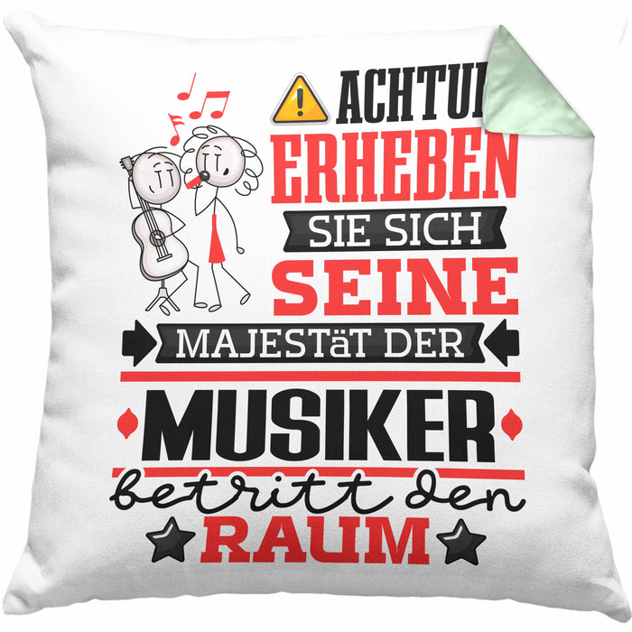 Musiker Geschenk Kissen mit Füllung 40x40 Lustiger Spruch Erheben Sie Sich Der Musiker Betritt den Raum (Grau) Grün Trendation