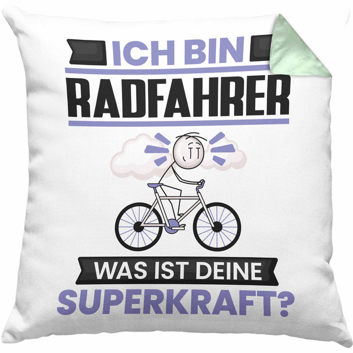 Radfahrer Kissen mit Füllung 40x40 Geschenk für Radfahrer Geburtstag Lustiger Spruch Was Ist Deine Superkraft (Grau) Grün Trendation