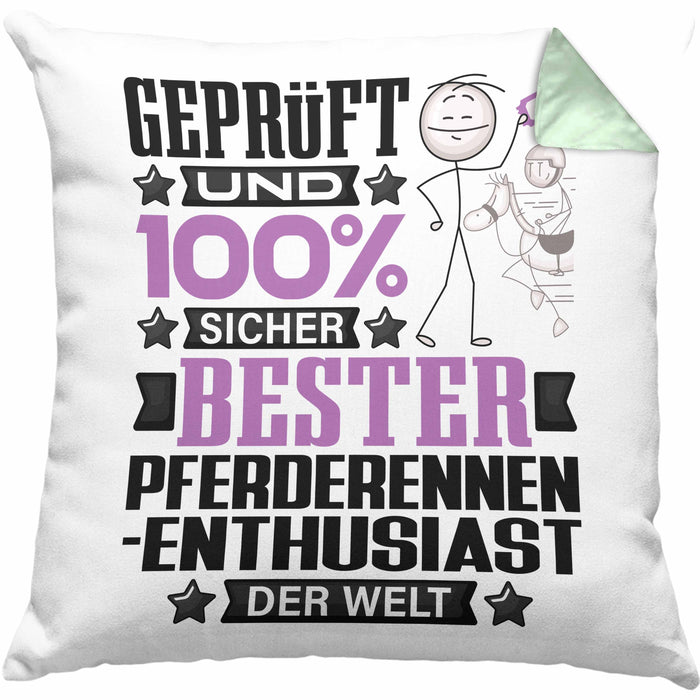 Pferderennen-Enthusiast Geschenk Lustiger Spruch für Pferderennen-Enthusiast Geschenkidee Bester Pferderennen-Enthusiast Der WeltKissen mit Füllung 40x40 (Grau) Grün Trendation