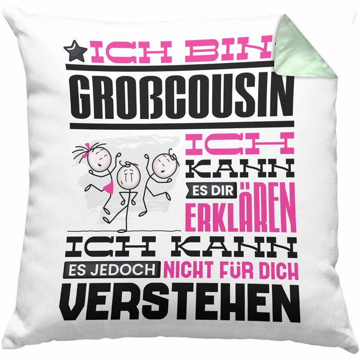 Großcousin Geschenk Kaffee-Kissen mit Füllung 40x40 Geschenkidee für Großcousin Ich Bin Großcousin Ich Kann Es Dir Erklären Jedoch Nicht Für Dich Verstehen Spruch Lustig (Grau) Grün Trendation