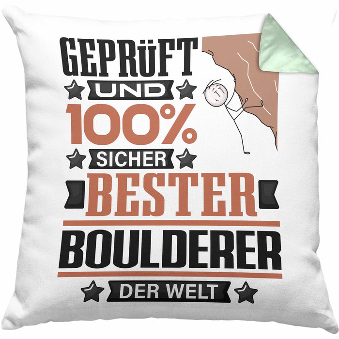 Boulderer Geschenk Lustiger Spruch für Boulderer Geschenkidee Bester Boulderer Der WeltKissen mit Füllung 40x40 (Grau) Grün Trendation