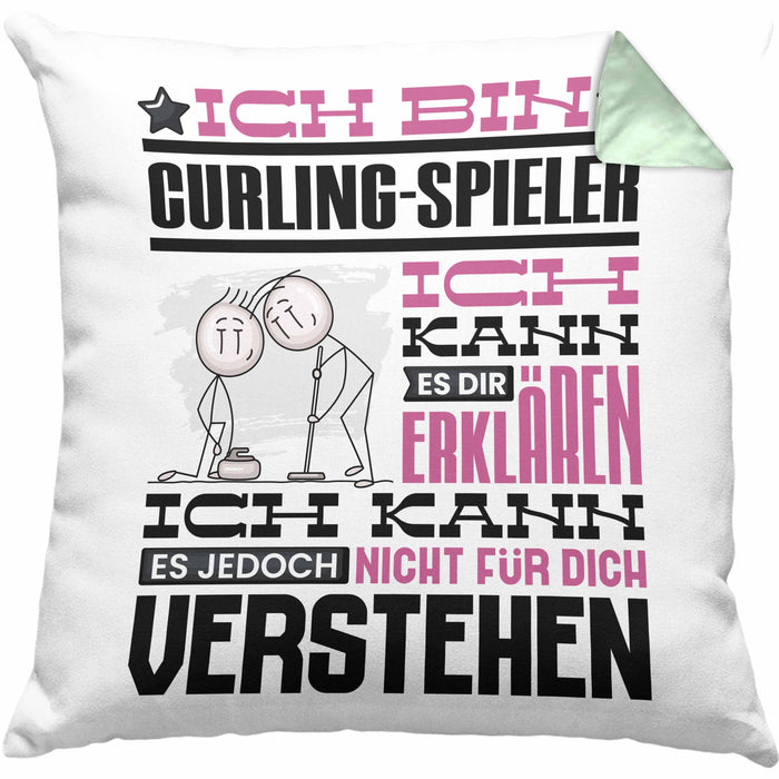 Curling-Spieler Geschenk Kaffee-Kissen mit Füllung 40x40 Geschenkidee für Curling-Spieler Ich Bin Curling-Spieler Ich Kann Es Dir Erklären Jedoch Nicht Für Dich Verstehen Spruch Lustig (Grau) Grün Trendation