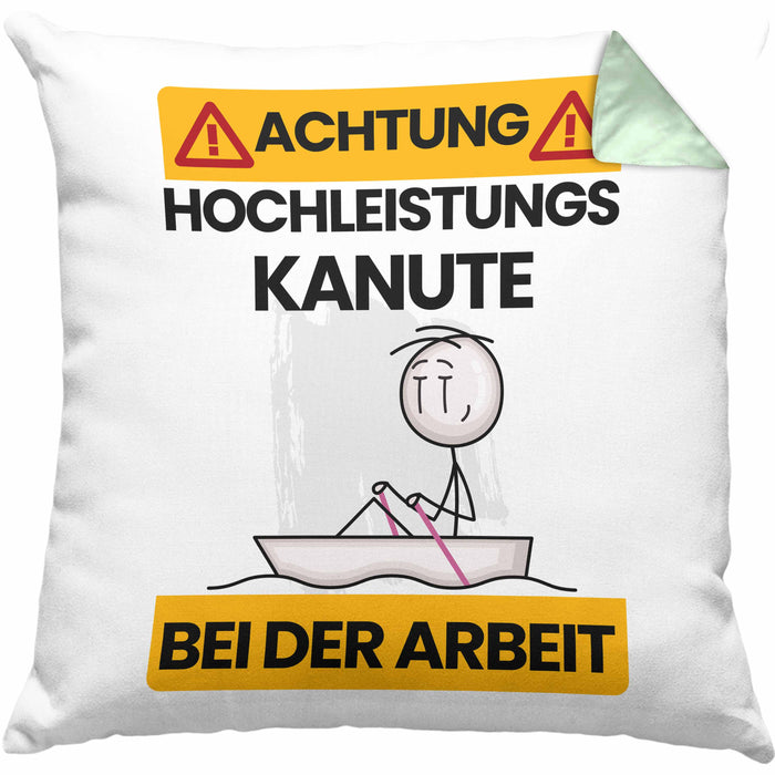 Kanute Kissen mit Füllung 40x40 Geschenk Lustiger Spruch Geschenkidee für Kanute Achtung Hochleistungs Kanute Bei Der Arbeit (Grau) Grün Trendation