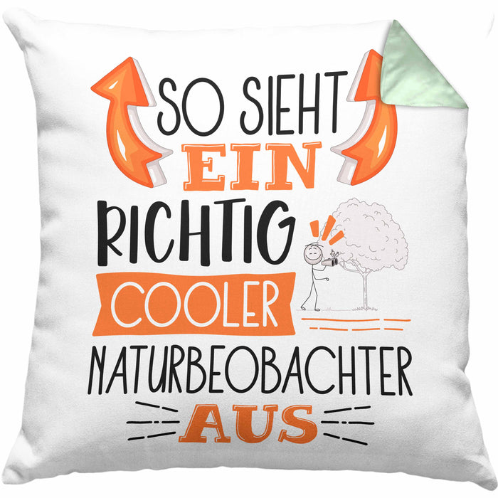 So Sieht Ein Richtig Cooler Naturbeobachter Aus Kissen mit Füllung 40x40 Geschenk für Naturbeobachter Geburtstag Geschenkdiee (Grau) Grün Trendation