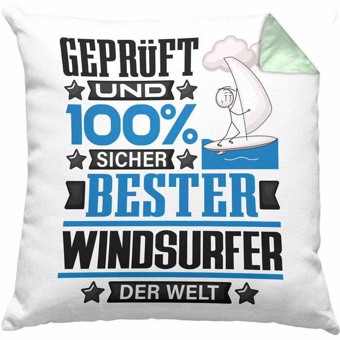 Windsurfer Geschenk Lustiger Spruch für Windsurfer Geschenkidee Bester Windsurfer Der WeltKissen mit Füllung 40x40 (Grau) Grün Trendation