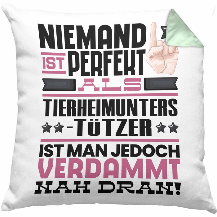 Tierheimunterstützer Geschenk Kissen mit Füllung 40x40 Lustige Geschenkidee für Tierheimunterstützer Geburtstag Niemand Ist Perfekt Aber Als Tierheimunterstützer Ist Man Nah Dran (Grau) Grün Trendation