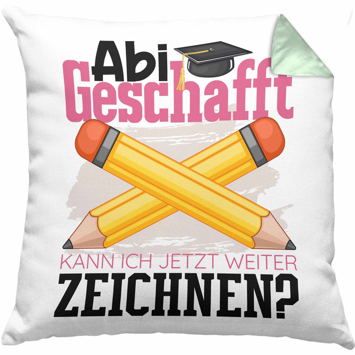 Abi Geschafft Abitur Prüfung Bestanden Kissen mit Füllung 40x40 Geschenk Kann Ich Jetzt Weiter Zeichnen Malen Künstlerin Künstler Geschenkidee (Grau) Grün Trendation