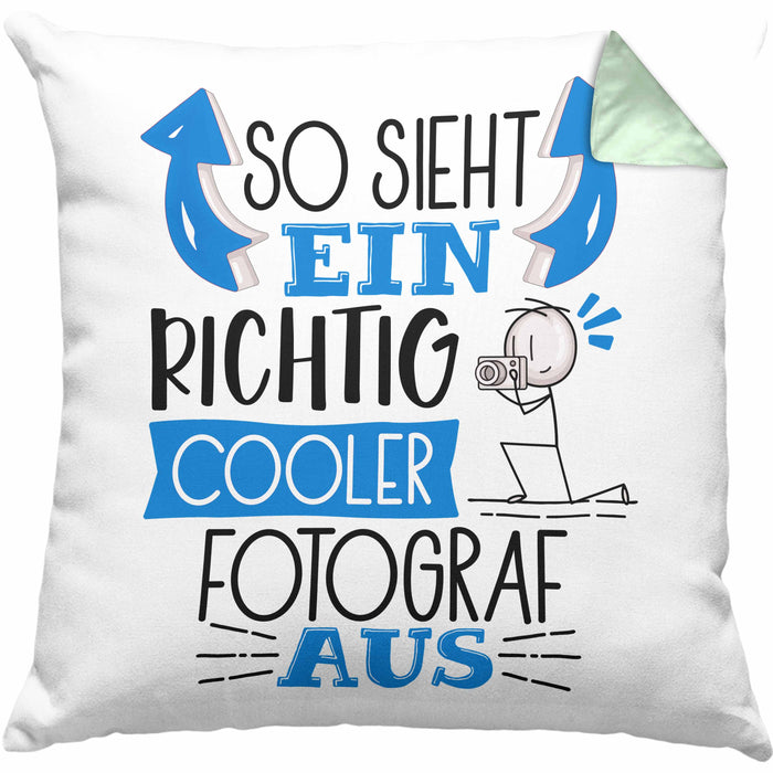 Fotograf Kissen mit Füllung 40x40 Geschenk So Sieht Ein RIchtig Cooler Fotograf Aus Geschenkidee Lustiger Spruch Geburtstag (Grau) Grün Trendation