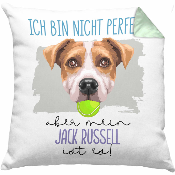 Jack Russell Besitzer Kissen mit Füllung 40x40 Geschenk Lustiger Spruch Geschenkidee Besitzerin Ich Bin Nicht toll Aber Mein Jack Russell Ist Es (Grau) Grün Trendation
