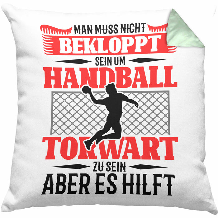 Lustige Kissen mit Füllung 40x40 für Handball Torhüter Torwart Geschenk Spruch Geschenkidee Handballtorwart (Grau) Grün Trendation