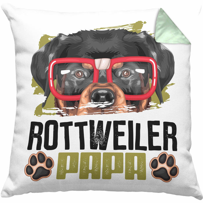 Rottweiler Papa Besitzer Kissen mit Füllung 40x40 Geschenk Lustiger Spruch Geschenkidee Rottweiler Liebhaber (Grau) Grün Trendation