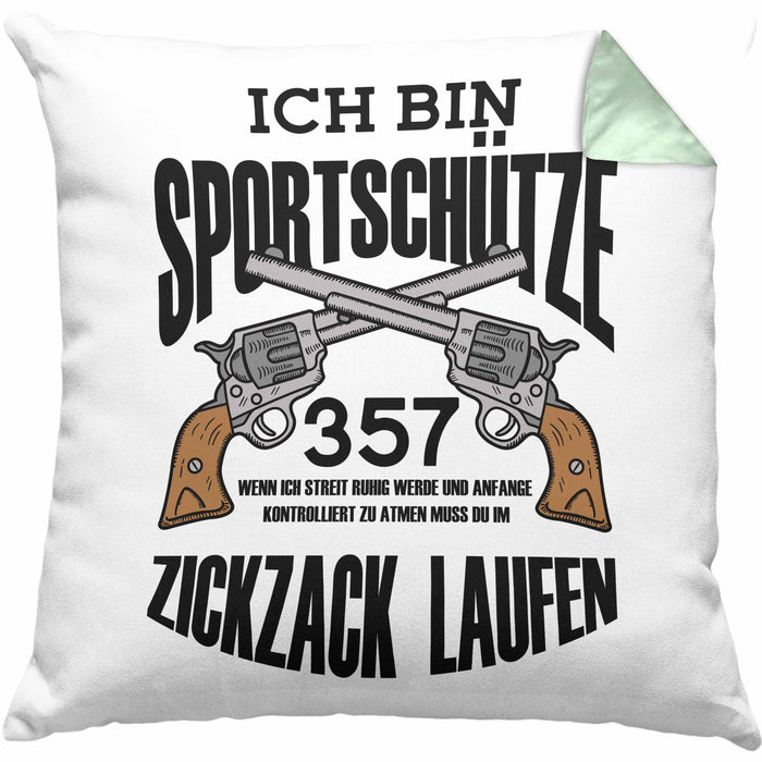 Lustige Schießen-Kissen mit Füllung 40x40 für Sportschützen Geschenk (Grau) Grün Trendation