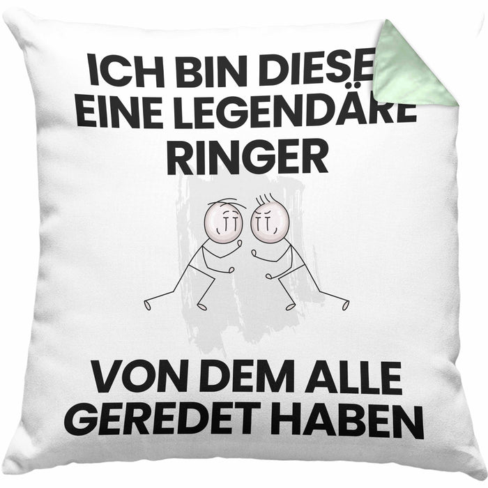 Ringer Geschenk Kissen mit Füllung 40x40 Lustige Geschenkidee Geburtstag für Ringer Ich Bin Dieser Legendäre Ringer Von Dem Alle Geredet Haben (Grau) Grün Trendation