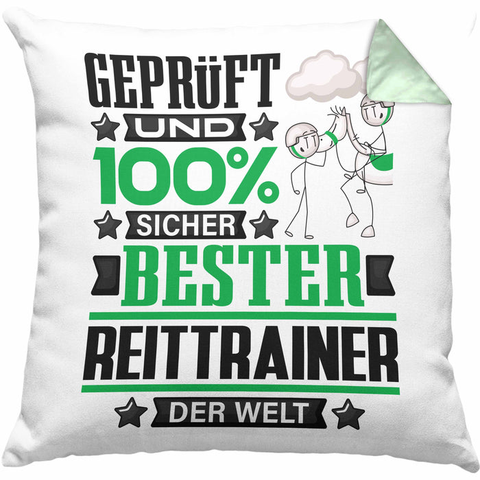 Reittrainer Geschenk Lustiger Spruch für Reittrainer Geschenkidee Bester Reittrainer Der WeltKissen mit Füllung 40x40 (Grau) Grün Trendation