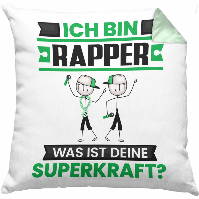 Rapper Kissen mit Füllung 40x40 Geschenk für Rapper Geburtstag Lustiger Spruch Was Ist Deine Superkraft (Grau) Grün Trendation