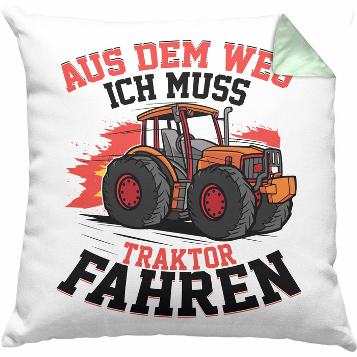 Bauer Landwirt Geschenk Kissen mit Füllung 40x40 Aus Dem Weg Ich Muss Traktor Fahren Geschenkidee Jungs (Grau) Grün Trendation