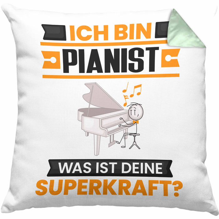 Pianist Kissen mit Füllung 40x40 Geschenk für Pianist Geburtstag Lustiger Spruch Was Ist Deine Superkraft (Grau) Grün Trendation