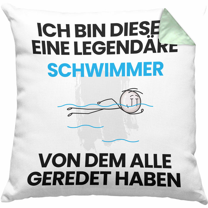 Schwimmer Geschenk Kissen mit Füllung 40x40 Lustige Geschenkidee Geburtstag für Schwimmer Ich Bin Dieser Legendäre Schwimmer Von Dem Alle Geredet Haben (Grau) Grün Trendation