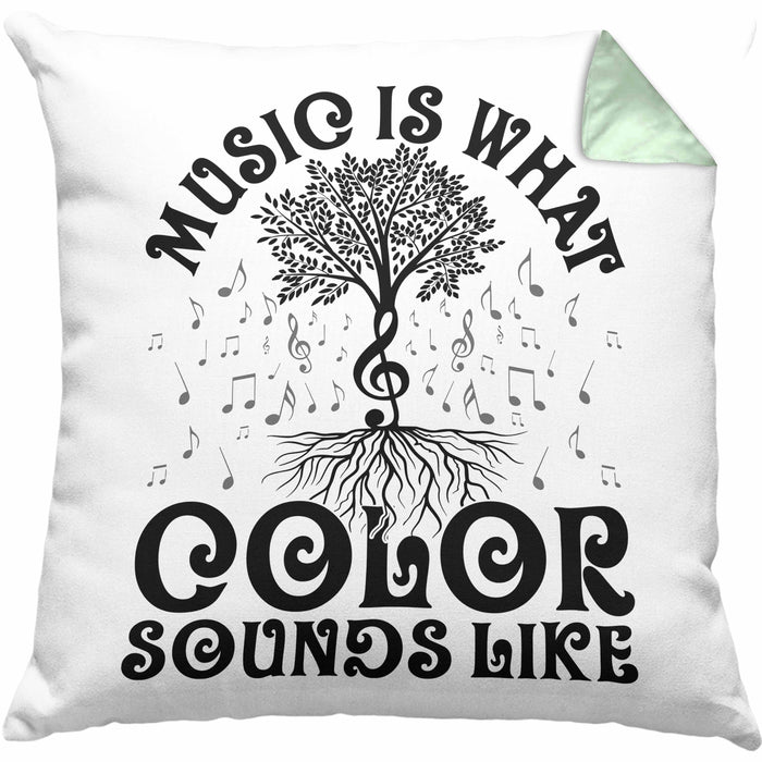 Music Is What Color Sounds Like Kissen mit Füllung 40x40 Geschenk Musiker Geschenkidee Band Bandmitglied Klavier Gitarre Piano (Grau) Grün Trendation