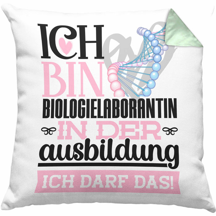 Biologielaborantin Ausbildung Start Geschenk Kissen mit Füllung 40x40 Ich Bin Biologielaborantin In Der Ausbildung Ich Darf Das Geschenkidee (Grau) Grün Trendation