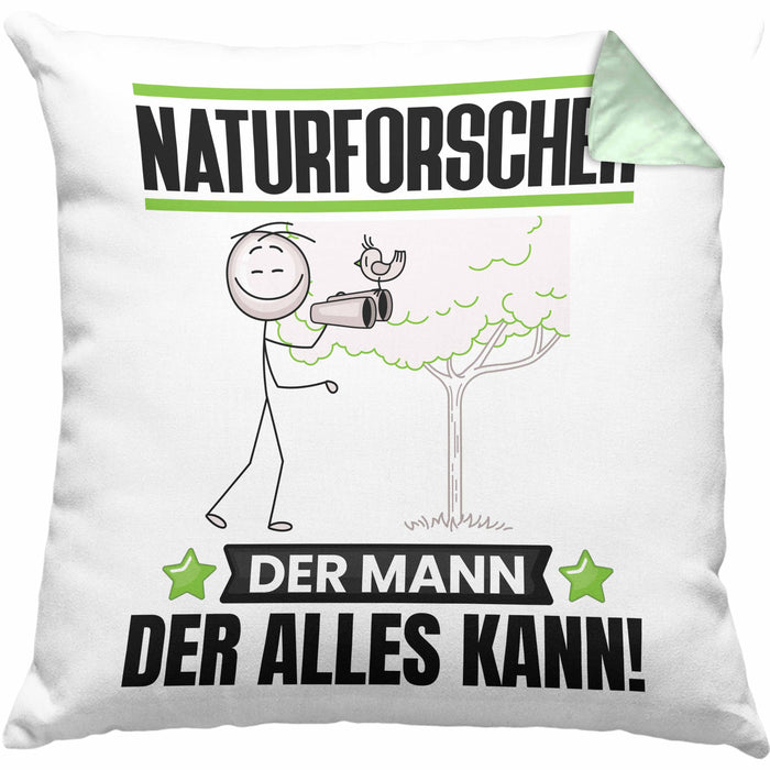 Naturforscher Kissen mit Füllung 40x40 Geschenk für Naturforscher Der Mann Der Alles Kann Geschenkidee zum Geburtstag (Grau) Grün Trendation