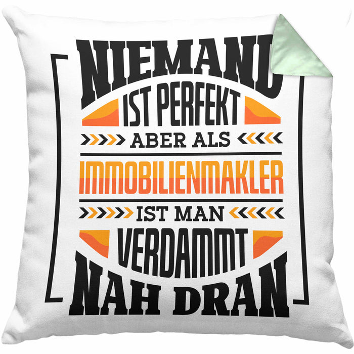 Immobilienmakler Kissen mit Füllung 40x40 Geschenk Ausbildung Geschenkidee Spruch (Grau) Grün Trendation
