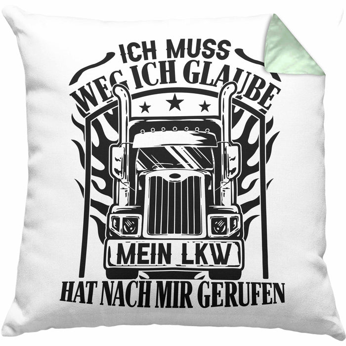 LKW-Fahrer Kissen mit Füllung 40x40 Geschenk Ich Muss Weg Ich Glaube Mein LKW Hat Nach Mir Gerufen Trucker (Grau) Grün Trendation