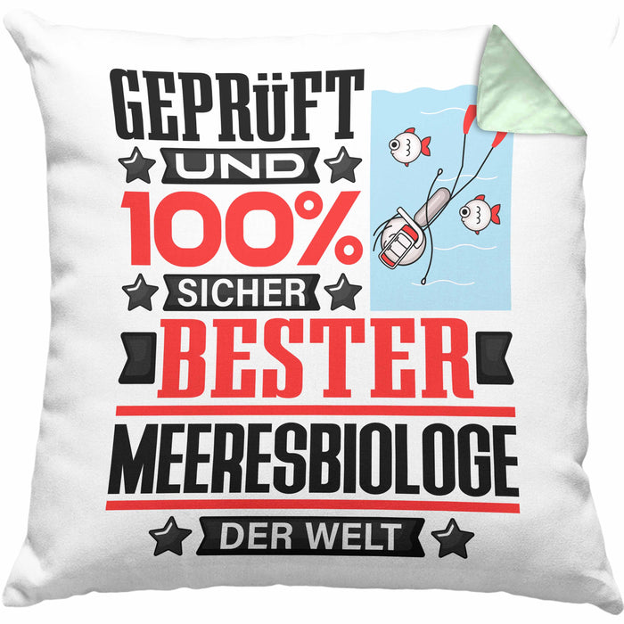 Meeresbiologe Geschenk Lustiger Spruch für Meeresbiologe Geschenkidee Bester Meeresbiologe Der WeltKissen mit Füllung 40x40 (Grau) Grün Trendation