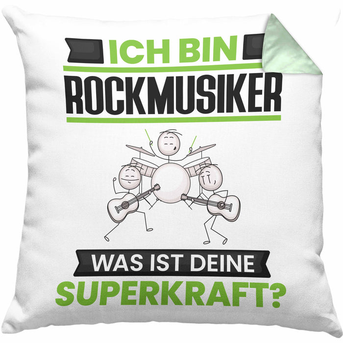 Rockmusiker Kissen mit Füllung 40x40 Geschenk für Rockmusiker Geburtstag Lustiger Spruch Was Ist Deine Superkraft (Grau) Grün Trendation