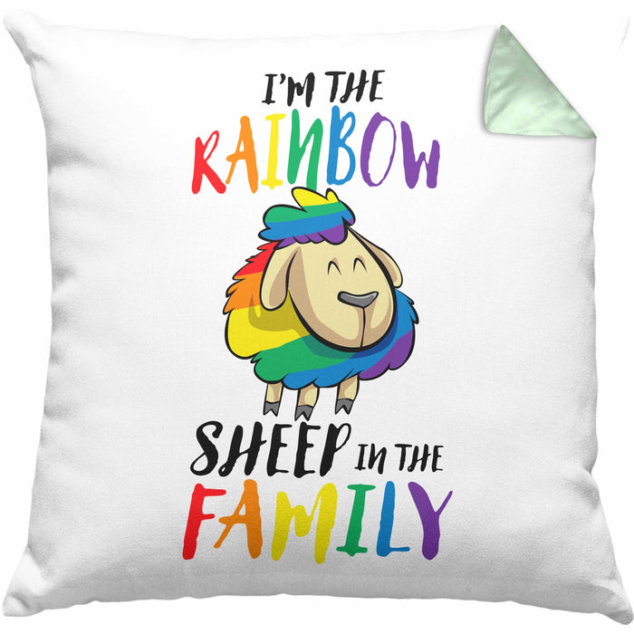 Lustige LGBTQ-Kissen mit Füllung 40x40 mit dem Spruch "I'm The Rainbow Sheep In The Family" Schwule Lesben (Grau) Grün Trendation