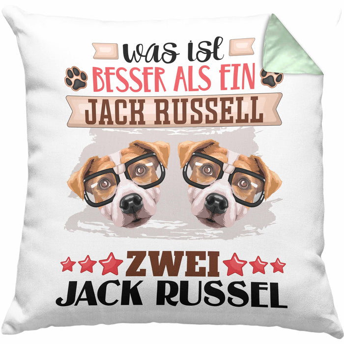 Jack Russel Besitzer Kissen mit Füllung 40x40 Geschenk Lustiger Spruch Geschenkidee Was Ist Besser Als Ein Jack Russel (Grau) Grün Trendation