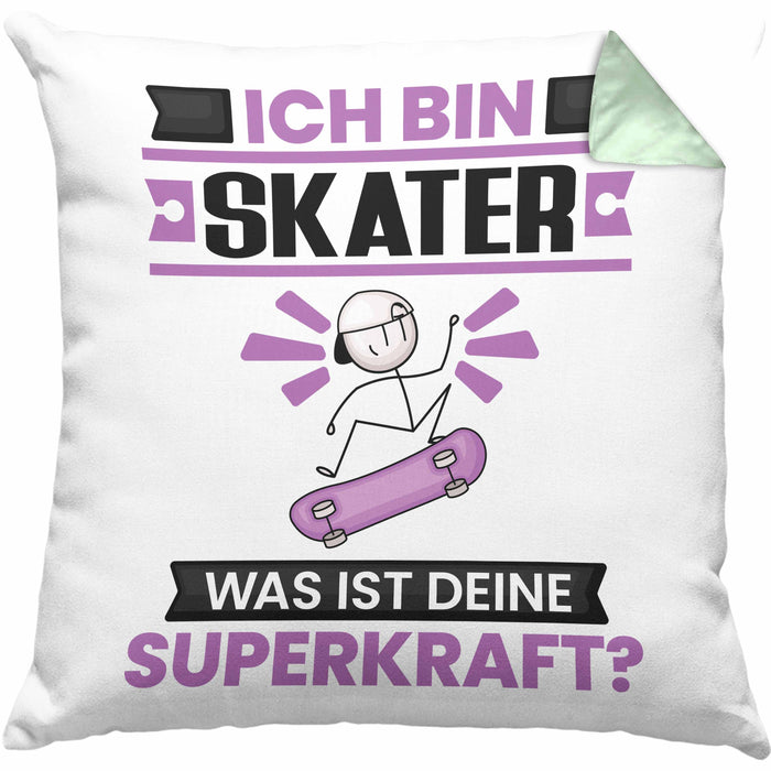 Skater Kissen mit Füllung 40x40 Geschenk für Skater Geburtstag Lustiger Spruch Was Ist Deine Superkraft (Grau) Grün Trendation