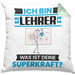 Lehrer Kissen mit Füllung 40x40 Geschenk für Lehrer Geburtstag Lustiger Spruch Was Ist Deine Superkraft (Grau) Grün Trendation