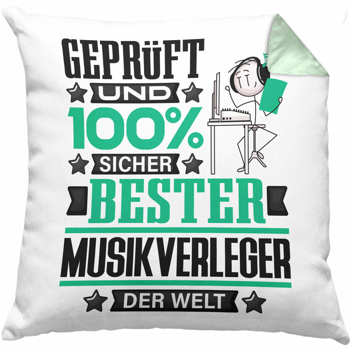 Musikverleger Geschenk Lustiger Spruch für Musikverleger Geschenkidee Bester Musikverleger Der WeltKissen mit Füllung 40x40 (Grau) Grün Trendation