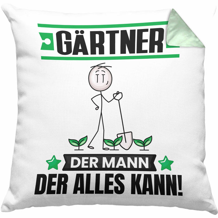 Gärtner Kissen mit Füllung 40x40 Geschenk für Gärtner Der Mann Der Alles Kann Geschenkidee zum Geburtstag (Grau) Grün Trendation