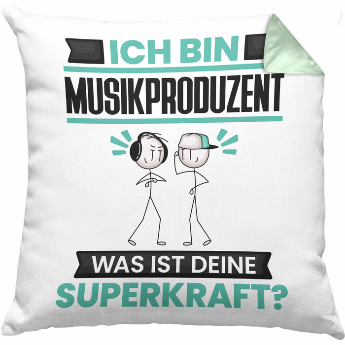 Musikproduzent Kissen mit Füllung 40x40 Geschenk für Musikproduzent Geburtstag Lustiger Spruch Was Ist Deine Superkraft (Grau) Grün Trendation